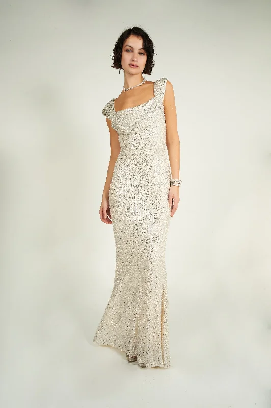 Robe maxi à paillettes et perles - CD3643 - (E-A16)