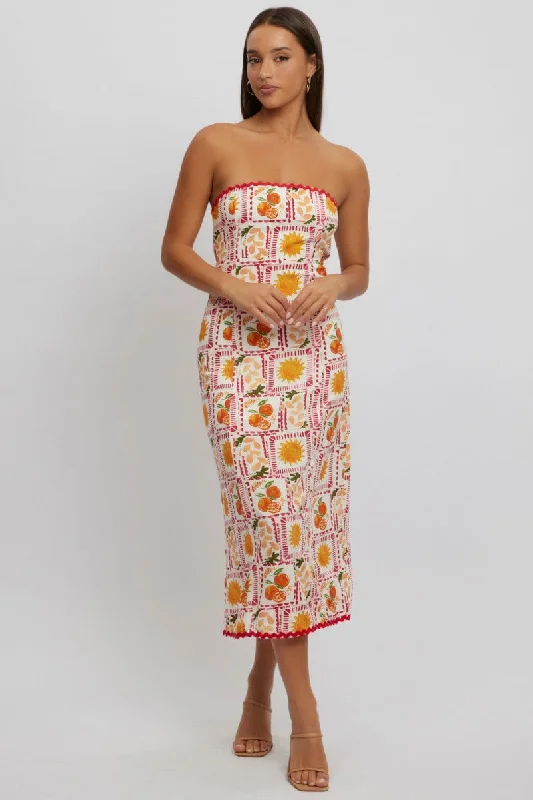 Multi Abstract Maxi Dress Strapless