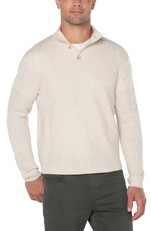 BUTTON MOCK NECK SWEATER