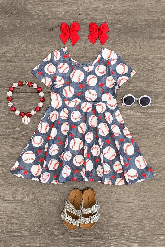 Gray Baseball Hearts Dress