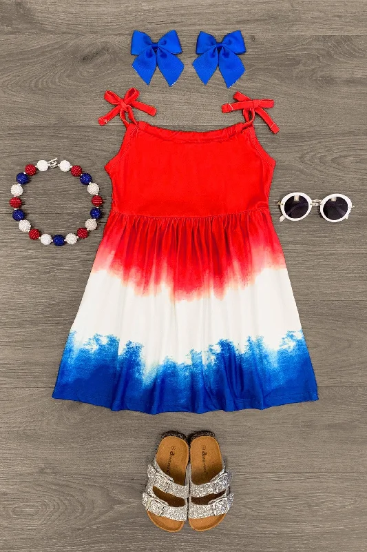 Red White & Blue Ombre Dip Dye Dress