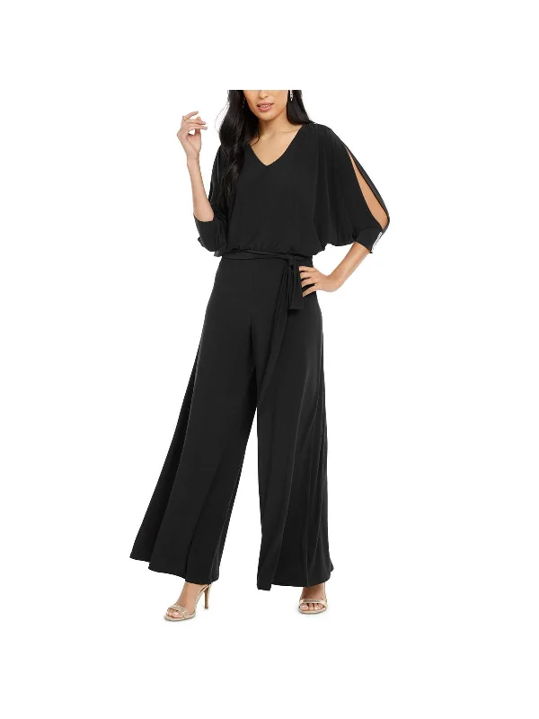 Petites Womens Embellished Split-Sleeve Jumpsuit