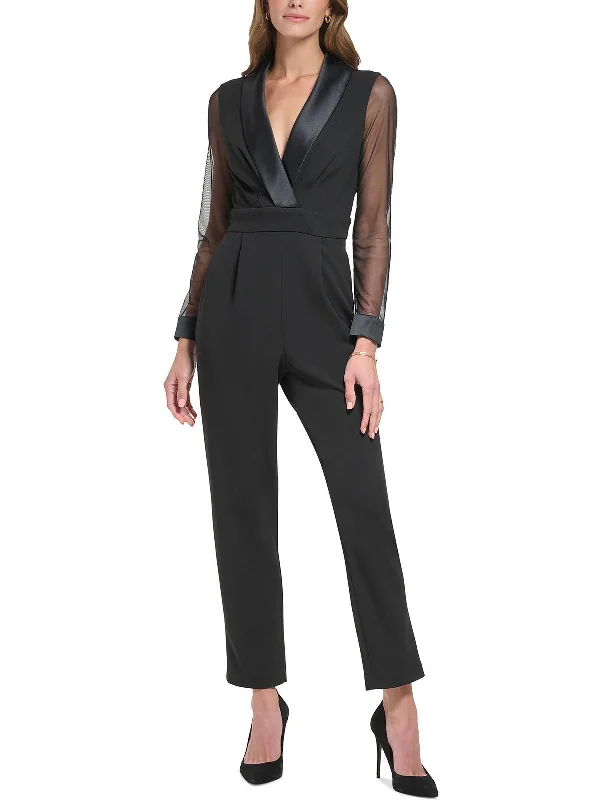 Petites Womens Illusion Straight Leg Jumpsuit