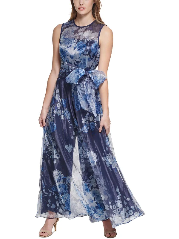 Womens Floral Print Wide-Leg Jumpsuit