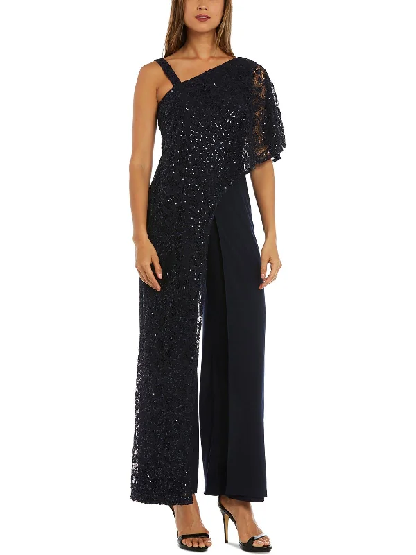 Womens Lace Overlay Sequined Jumpsuit