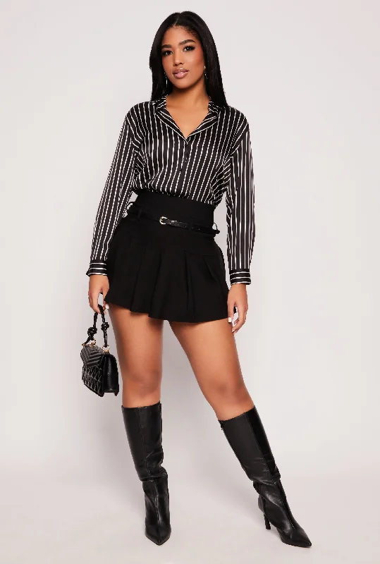 Pleated High Waisted Belted Skirt