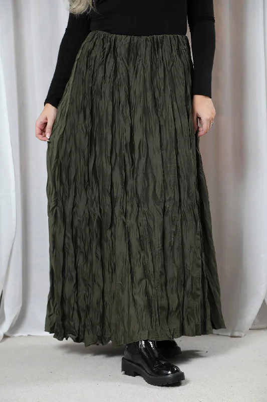 Crinkle Maxi Skirt Khaki