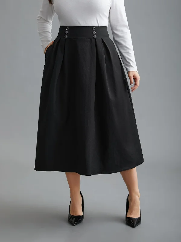 Elastic Waist Fastener Pleated Skirt