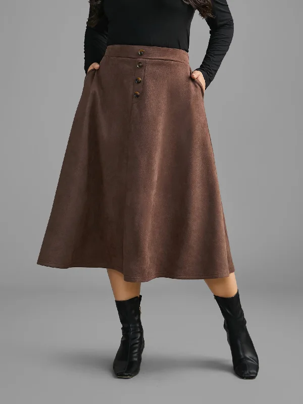 Faux Suede Button Detail Pocket Skirt