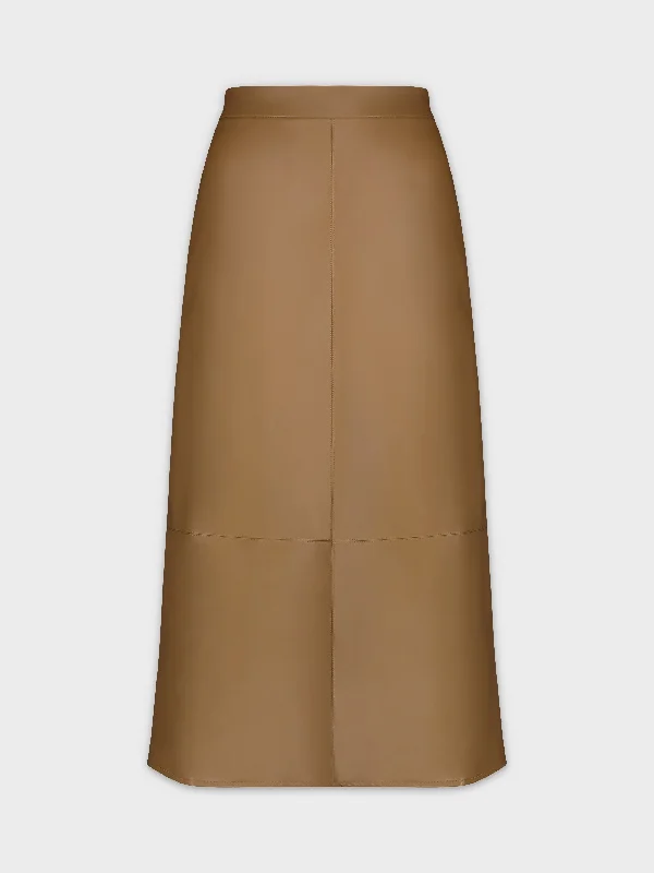 Midi Seamed Leather Skirt-Brown