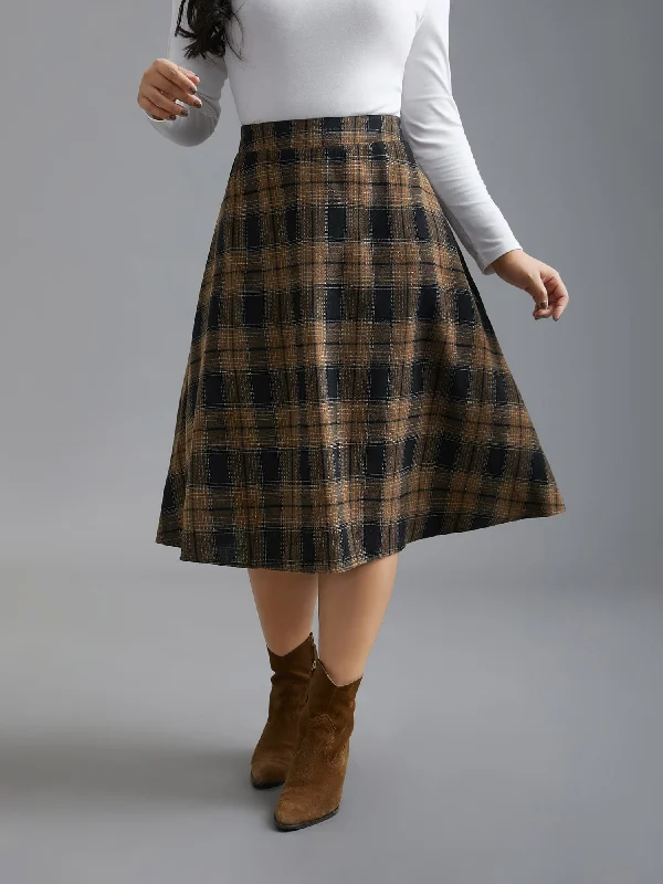 Plaid Elastic Waist Slant Pocket Skirt