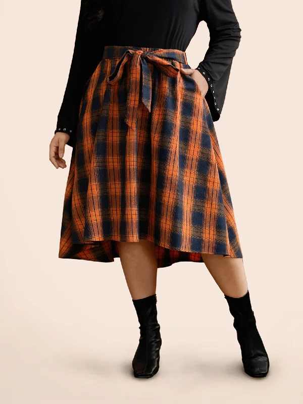 Plaid Waist Tie A-Line Skirt