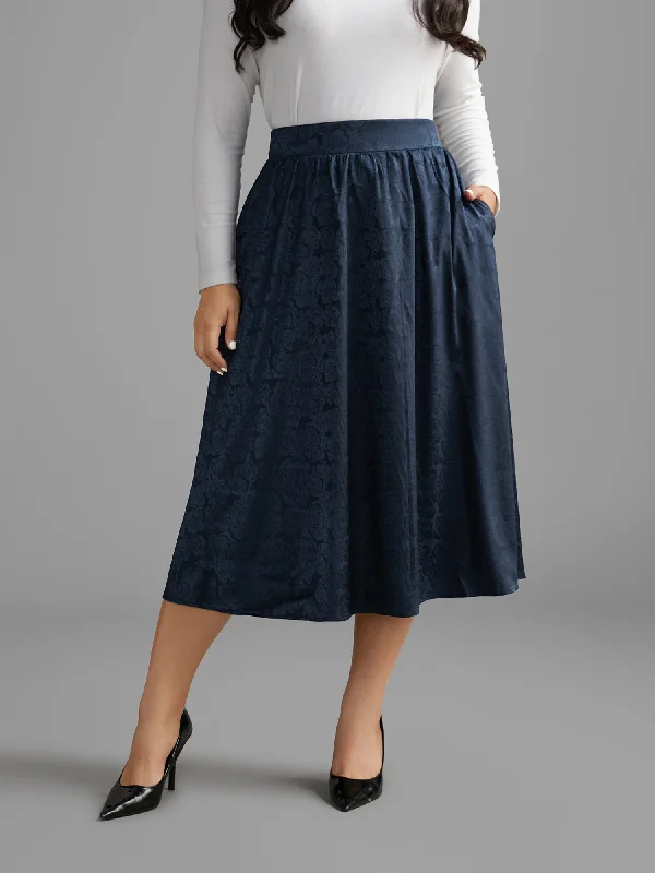 Textured Floral Elastic Waist Pocket Skirt